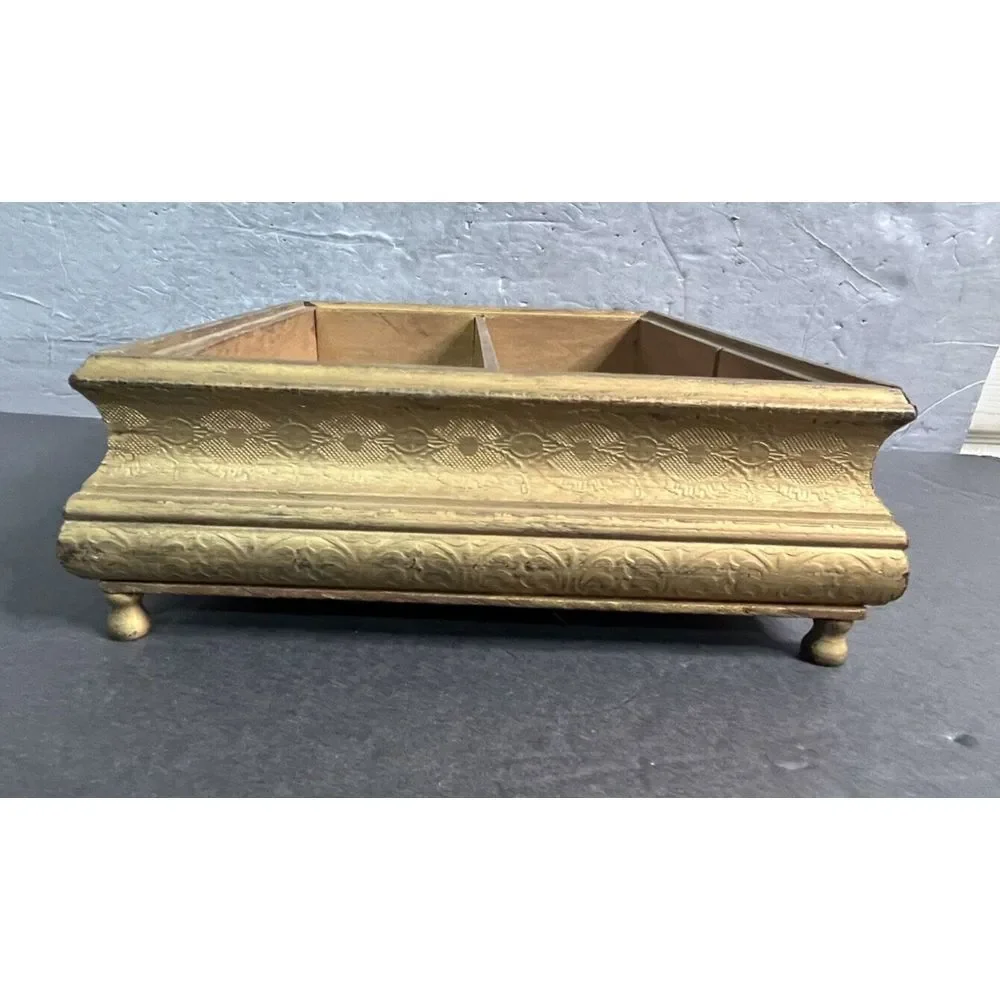Vintage Wood Jewelry Box Gold Tone Trim Vanity Trinket Keepsake Box‎